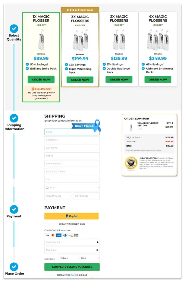 Miracle Smile Magic Flosser checkout page
